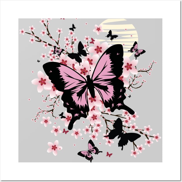 Cherry Blossom Butterflies Wall Art by adamzworld